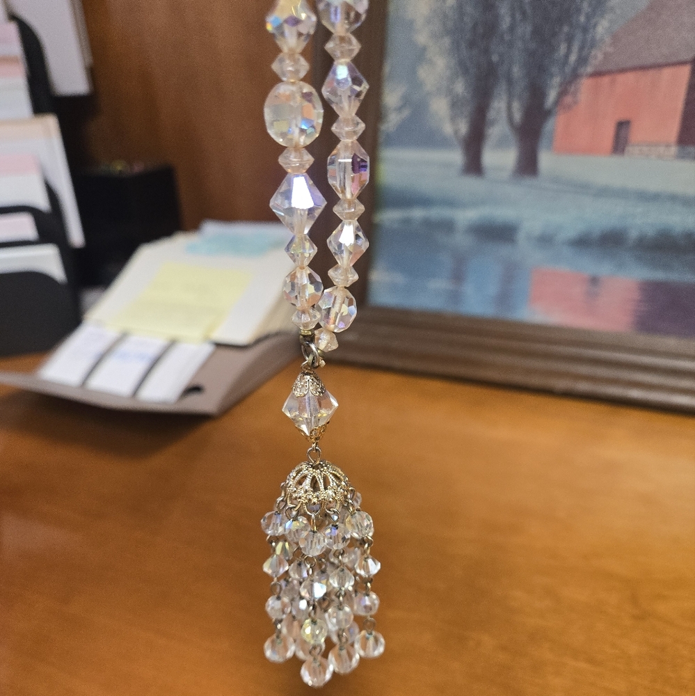 Vintage Aurora Borealis Tassel Necklace
